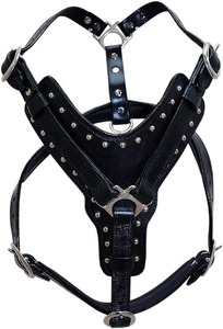 Black Medium Leather Dog Harness Padded Genuine Matching Leash Medium Black Dog Harness Leather Dog Leash - Product Image 6