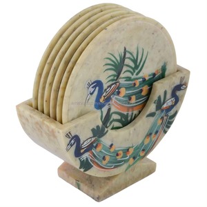 ชุดที่รองแก้วหินอ่อนลายนกยูง6ชิ้นพร้อมที่จับ - Product Image 5