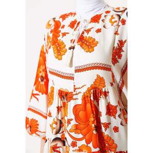 Robe à motifs avec col pompon Orange - Product Image 4