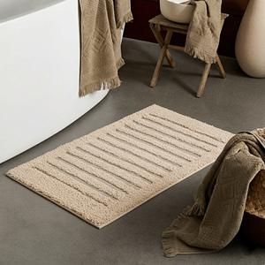 Softa Beige Linear Recycled Cotton Rug Handwoven Bathroom <b>Floor</b> Mat 45x75 cm - Product Image 3