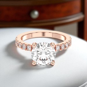 Juego de puntas de diamante de corte redondo de moissanita de calidad de 4,00 quilates, anillo de compromiso solitario hecho en oro sólido para mujer - Product Image 4