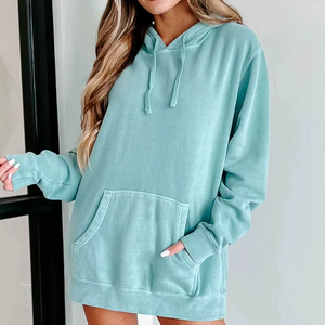 Sudaderas con capucha de gran tamaño 100% algodón para mujer, ropa de calle personalizada transpirable teñida lisa de OEM/ODM proveedor sudaderas informales - Product Image 1