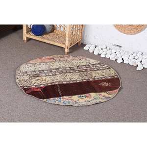 พรมขนสัตว์พื้นที่กว้างแบบวินเทจขนาด9x12ทรงสี่เหลี่ยมผืนผ้าลายแนวแอ็บสแตรกต์สำหรับทางเข้า Hallway-2.8x2.8ft น้ำยางสีน้ำตาล - Product Image 2