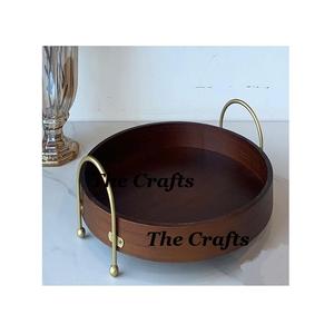 Plateau de service en bois avec poignées en acier inoxydable Plateau de service exclusif de chocolats de qualité aux prix les plus bas - Product Image 1