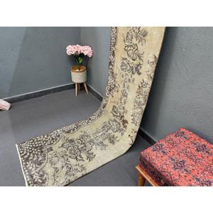 Turkish Vintage Runner Rug 2.2x9.3 ft, <b>Brown</b> <b>Wool</b> Rug - Product Image 2