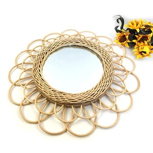 Fait à la main Boho Vintage tournesol Design rond rotin mur miroir décoratif en osier maison miroir décoratif - Product Image 2