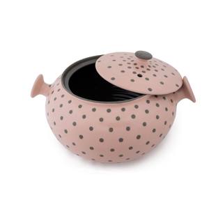 Plat de casserole direct d'usine, poterie de casserole en céramique faite à la main, gros points roses et gris, plat de service de casserole chauffe-plats - Product Image 2