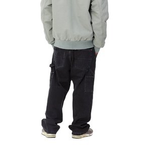 Pantalon en jean droit personnalisé pour hommes grands garçons Skate bleu foncé Stone Streetwear automne coton délavé Double genouillère Cargo Mid - Product Image 4