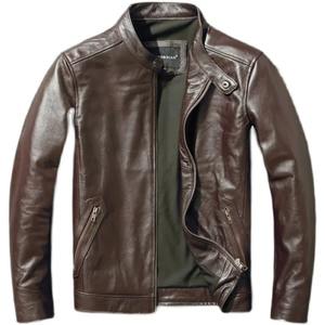 Chaqueta de cuero de vaca vintage con capucha y cuello alto, corte ajustado, con cremallera, estilo motociclista, para hombre, moda 2026 - Product Image 2