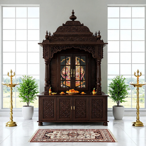 Mandir en bois sculpté à la main, aspect marbre paon, sur mesure, grande taille, temple en bois de teck avec rangement, vente d'usine Siddhi Vinayak, Royaume-Uni - Product Image 5