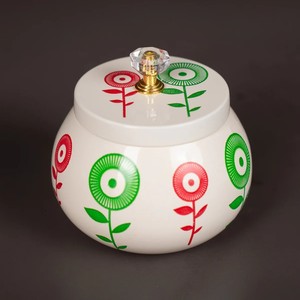 Pot décoratif blanc avec imprimé floral coloré et bouton en cristal, contenant de rangement d'art populaire moderne au meilleur prix - Product Image 4