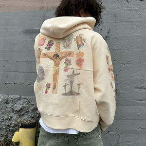 Custom Distressed Vintage Heavyweight Cotton French Terry Oversized Zip Up Hoodies para hombres - Product Image 3