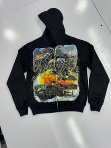 Sudadera con capucha con cremallera completa para hombre a la moda, estampado de aerógrafo Vintage con detalles de diamantes de imitación, estilo callejero, sudaderas con capucha con diseño personalizado - Product Image 5