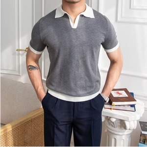 Punto antiarrugas de alto rendimiento para camisas para hombres con logotipo personalizado manga corta 100% poliéster - Product Image 5