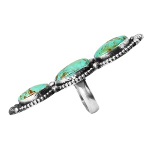 Kingman <b>Turquoise</b> Oval Cut Three Stone Sterling Silver Handmade Wedding Statement Boho Southwestern <b>Ring</b> - Product Image 2
