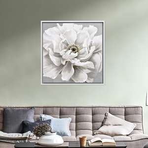 Elegant White Floral Botanical Canvas <b>Print</b>, <b>Large</b> Wall Art Decor,White <b>Framed</b> - Product Image 1