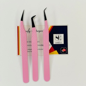 Pince à épiler professionnelle en acier inoxydable de précision à pointe noire durable à 90 degrés, couleur rose, pour cils volumineux et faux cils - Product Image 3