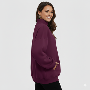 Women Oversized <b>Mock</b> <b>Neck</b> Long Sweatshirt High Quality Cotton Fleece Front Logo Loose Fit Winter Streetwear <b>Top</b> - Product Image 2