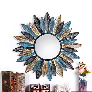 Cadre de feuilles métalliques Miroir mural d'art de luxe d'intérieur Miroir rond en feuilles métalliques Décoration murale - Product Image 3