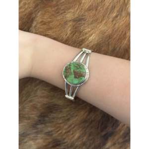 Navajo Handmade Sonoran Mountain Turquoise & Sterling <b>Silver</b> Fashion <b>Cuff</b> <b>Bracelet</b> - Product Image 4