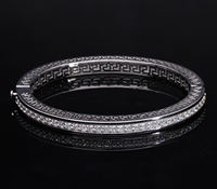 Bracelet jonc élégant pour femme en or jaune 14 carats plaqué rhodium, diamants naturels taille ronde, motif clé grecque, luxe intemporel, 21g