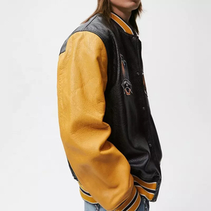 Blouson de baseball tout cuir OEM personnalisé Offre Spéciale à la mode avec logo brodé Veste universitaire pour hommes - Product Image 3