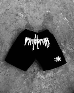 Pantalones cortos de verano lavados con ácido para hombre con cordón personalizado Vintage Sun Faded Distressed Cut Edge Puff Print Cotton Sweat Shorts - Product Image 5