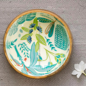 Bols ronds imprimés d'animaux au design de luxe Ensemble de service de salade et de fruits en bois naturel poli de Falak World Export - Product Image 1