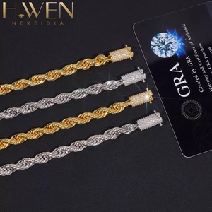 <span class=keywords><strong>Collana</strong></span> da <span class=keywords><strong>uomo</strong></span> Hip Hop 6MM in <span class=keywords><strong>Argento</strong></span> Sterling <span class=keywords><strong>925</strong></span> con Moissanite VVS1, Choker geometrico con lucchetto e catena a corda dorata, spedizione immediata - Product Image 2