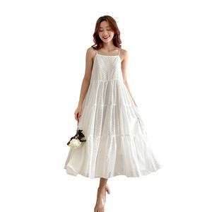 Natural Waistline Solid Chiffon Woven Women's Mini <b>Dress</b> Casual Strap <b>Boho</b> Full Circle <b>White</b> Summer Spaghetti Beach - Product Image 1