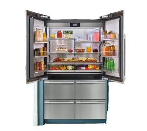 Réfrigérateur à portes françaises 4 portes de 28 pieds cubes en alliage d'aluminium avec écran tactile, refroidissement intelligent, grande capacité, écoénergétique, double alimentation - Product Image 1