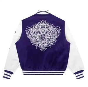 Men's High Quality Casual <b>Varsity</b> <b>Jacket</b> Polyester Sleeve Solid <b>Purple</b> Stand Hooded Collar Winter High Street Style Waterproof - Product Image 6