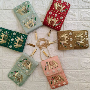 Traditional Indian Elephant Design Mobile Pouch Hand Embroidered Crossbody <b>Bag</b> with Hook Chain for Girl Wedding <b>Gift</b> Phone Cover - Product Image 1