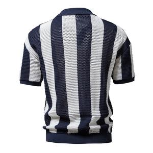 Chemises polo d'été décontractées à manches courtes pour hommes, chemisiers d'affaires à motif rayé, 100% coton, t-shirt social formel - Product Image 4