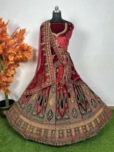 Lehenga Choli de Novia con Trabajo Jarkan Pesado Multicolor de 12 Kali, Hecho a Mano por Artesanos, con Doble Dupatta, Estilo Flair 6M, para Bodas Grandes de Verano/Invierno - Product Image 3
