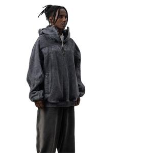 Fabricante de ropa hecha a mano desgastada de gran tamaño Boxy Drop Shoulder Vintage ácido lavado hombres sudaderas con capucha personalizadas 100% algodón polar - Product Image 3