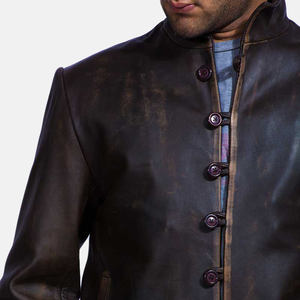 Veste d'hiver décontractée pour homme avec col en fourrure, fermeture éclair, en véritable peau de mouton fine, noir et marron, faible MOQ - Product Image 4