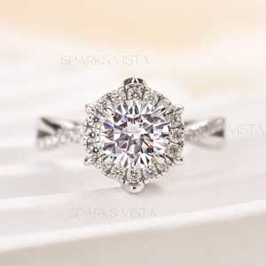Bague de fiançailles personnalisée en moissanite, or massif 14 carats, pierres créées en laboratoire, sertissage à griffes, forme personnalisée, certifiée GIA, tendance - Product Image 2