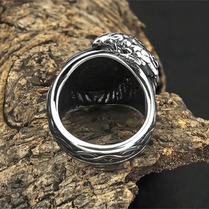 yunnique Viking-inspired Men's <b>Titanium</b> Steel <b>Ring</b> with Raven Edge & Triangle Logo Design - Product Image 2