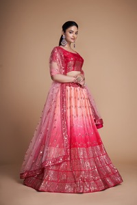 Set Lehenga Choli de filet à papillon de chinon lourd de créateur avec des embellissements de fil riche et un Dupatta élégant à prix export - Product Image 3