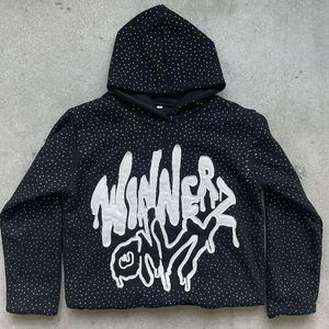 Nueva Sudadera con Capucha de Algodón Mezclado de Peso Pesado con Pedrería Vintage para Hombre, Talla Grande, con Técnica de Teñido Liso para Invierno - Product Image 1