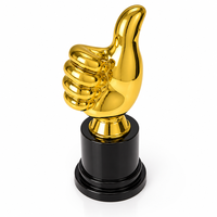 Nouveau Trophée Doigt d'honneur en plastique plaqué or de 13 cm, personnalisable avec logo, pour récompenses de team building et de bureau, base noire, modèle 2026