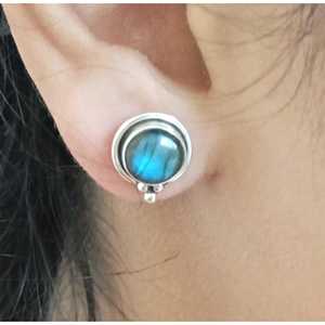 925 Sterling <b>Silver</b> Handmade Labradorite <b>Stud</b> Earrings Ball Shape Ear Posts with Natural Labradorite Gemstone Birthstone Jewelry - Product Image 3