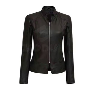 Direct Factory Sale Low MOQ Women's Winter Fashion Leather Jacket Zipper Closure Breathable Knitted Front Logo Customizable - Product Image 1