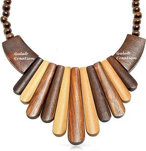 Collar de Madera de Teca Multitono, Collar de Madera Natural Hecho a Mano, Joyería de Moda Bohemia y Étnica - Product Image 3