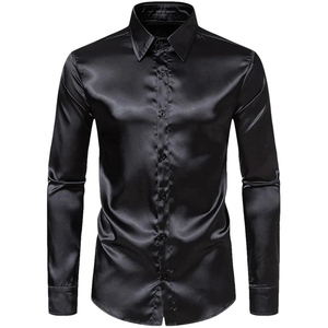 Personalizado de manga larga de alta calidad botón Up Casual Streetwear Premium satén camisas para hombres seda satén forrado fiesta camisas para hombres - Product Image 5