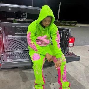 Chándal personalizado para hombre, ropa de calle, conjunto de 2 piezas, pantalones de chándal acampanados, conjunto de Jogger y sudadera recortada, chándal Y2k para hombre - Product Image 2