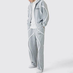 Ensemble survêtement homme personnalisé OEM avec sweat à capuche zippé et pantalon de survêtement, bordure texturée, streetwear oversize, réversible, 2 pièces - Product Image 1