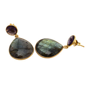 Pendientes colgantes de gota de Plata de Ley 925 para mujer, piedras preciosas de labradorita Smaoky Natural chapadas en oro, regalo de uso diario a la moda - Product Image 2