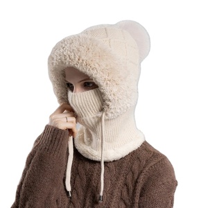 Cagoule d'hiver en velours et laine pour femmes, protection des oreilles, masque de cou, couverture de chaleur intégrée, casquette à capuche pour femmes - Product Image 2